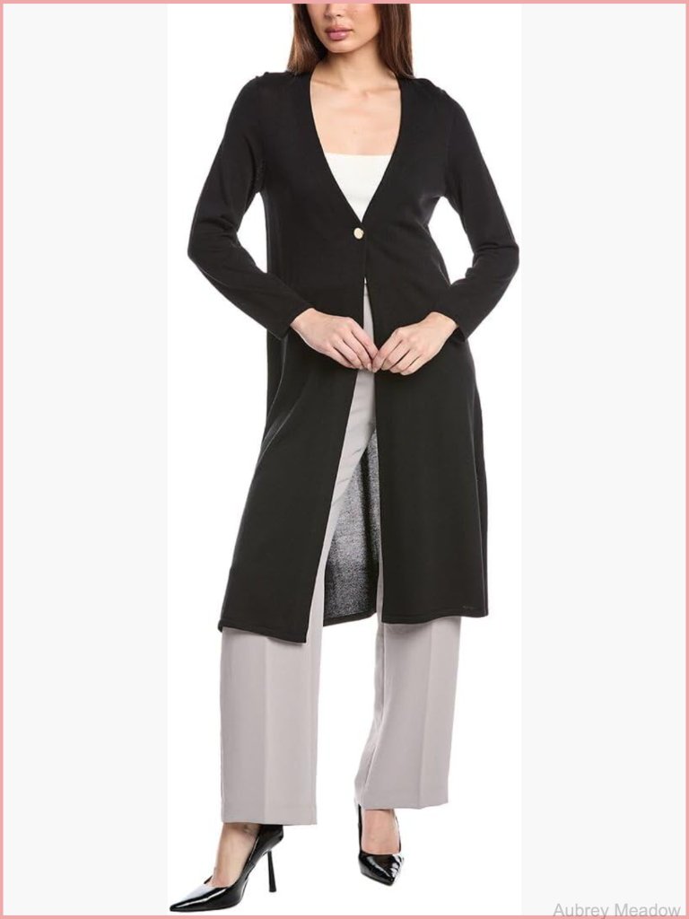 Long Cardigan With One Button & Side Slit